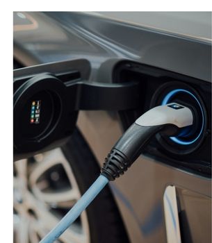 An EV charger charging a car
