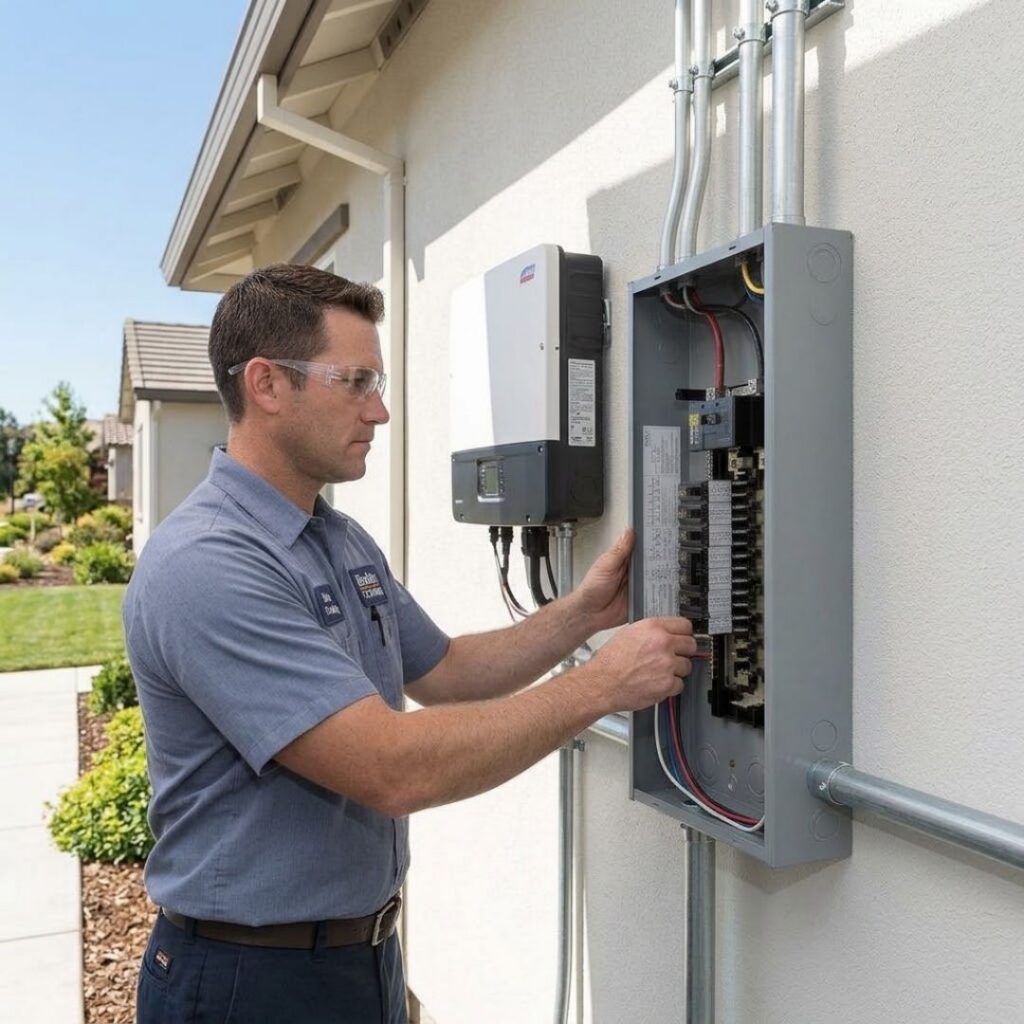 Electrican looking at an electical panel