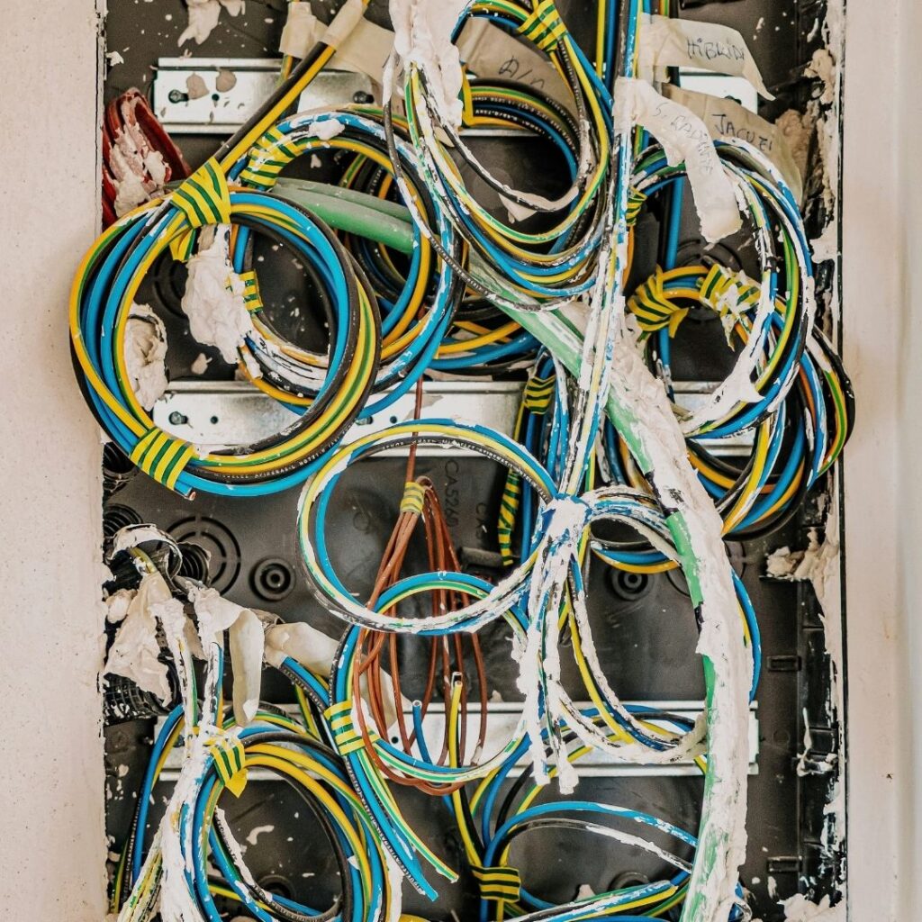 Messy wiring in a wall